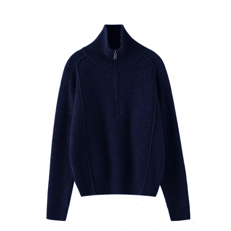【绵羊毛+兔绒+羊驼绒】半拉链加厚针织衫上衣竖坑条纹立领打底衫
