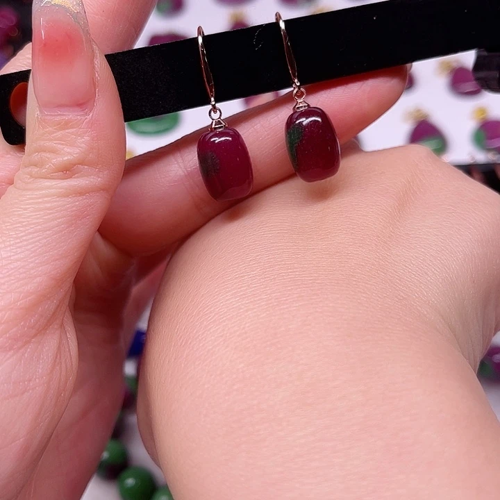 红宝石耳钩银S925镶嵌