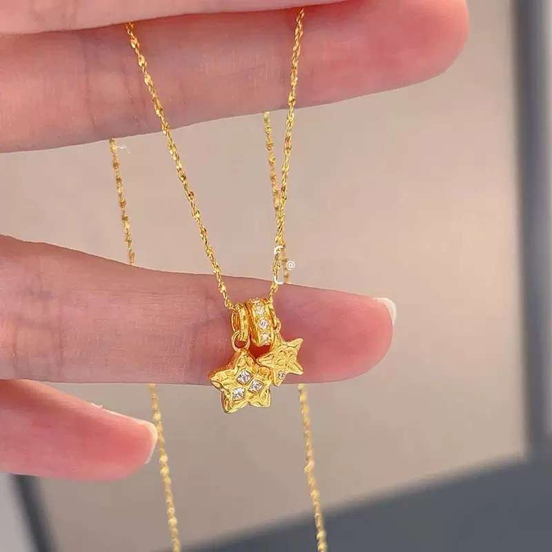 铜合金项链 AL7192 新款锤纹肌理感星星小众设计感项链毛衣链