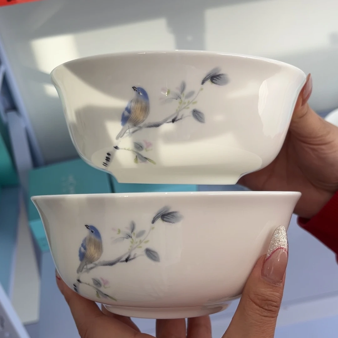 瓷片春风和雀6寸面碗2只