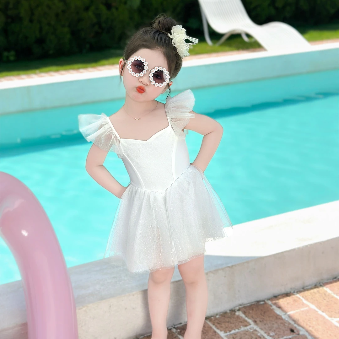 儿童泳衣女孩夏季女童吊带纱裙泳装可爱甜美女宝宝温泉连体泳衣