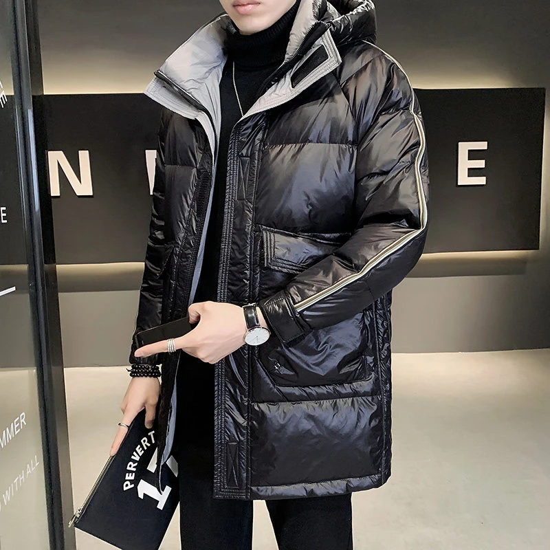 时尚中长款羽绒服男连帽冬季新款潮牌修身保暖冬装上衣男士外套