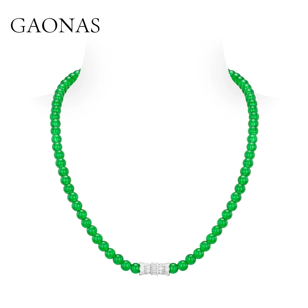 GAONAS 铜合金玻璃项链 GAONAS 项链 中式贵气6mm绿珠项链11489XG