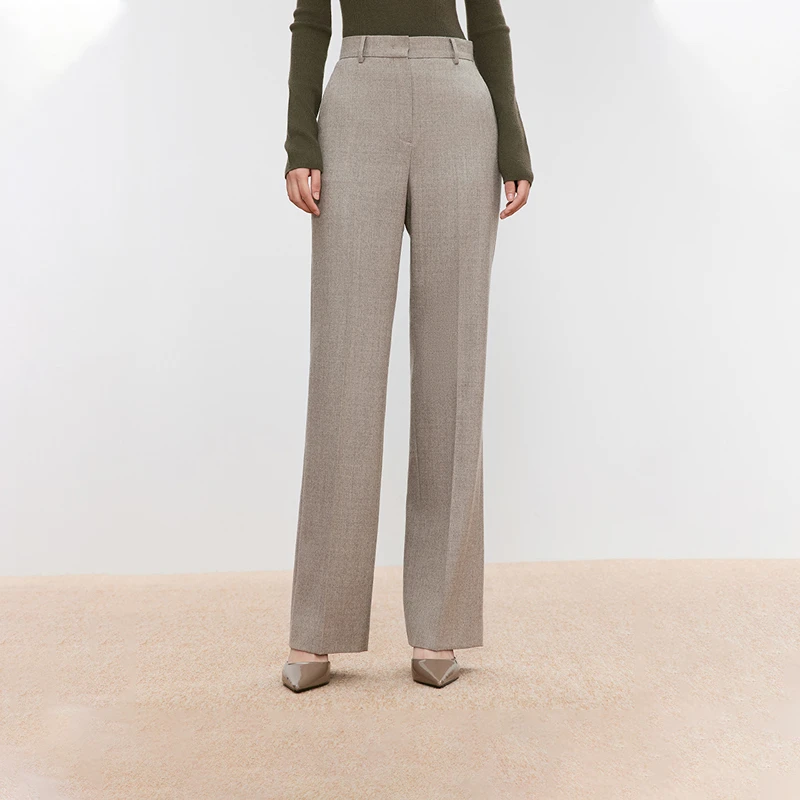 LANCY/朗姿冬季新款复古老钱风高腰直筒西装裤女气质通勤风休闲裤