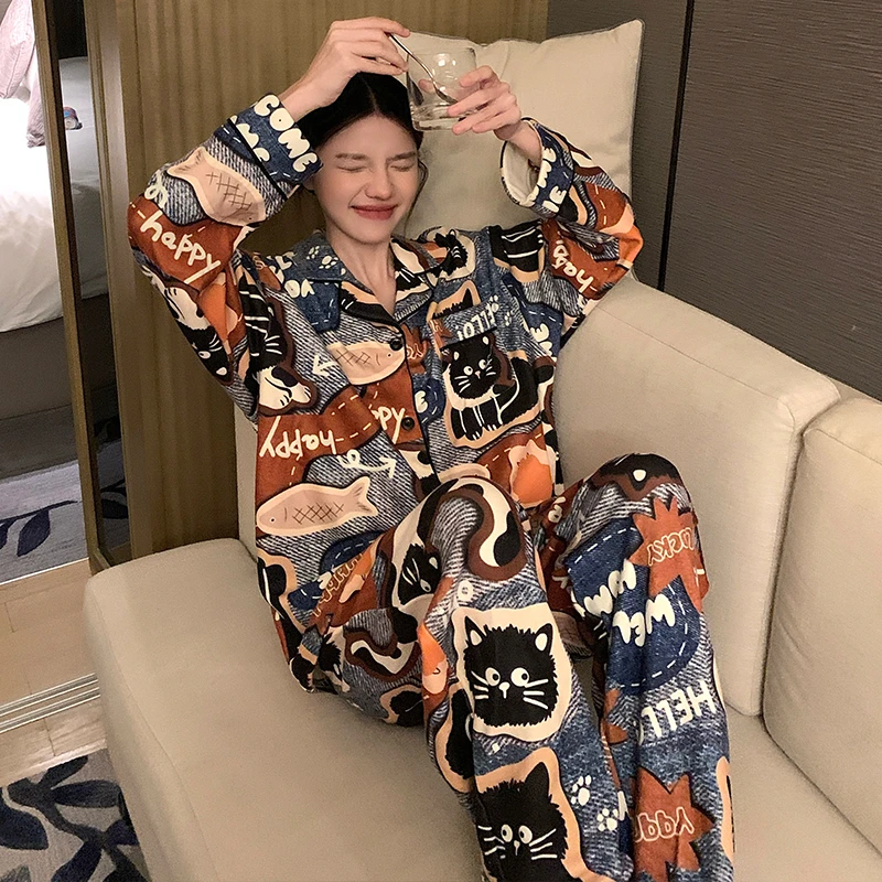 爆款网红睡衣女秋冬季德绒长袖2025年新款保暖家居服套装可外出穿
