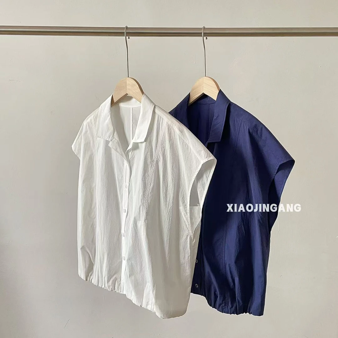 小金刚-【蓝风铃】时尚百搭夏季薄款纯色无袖衬衫上衣