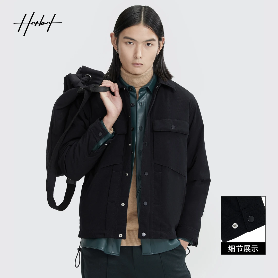 HERBEL/黑白2024男士秋冬反季羽绒服时尚休闲保暖秋冬舒适1776