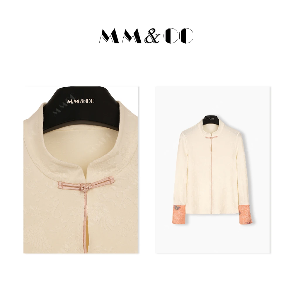 仫赐【繁花似锦】国风盘扣打底上衣女春2024新款提花内搭衬衫F9167