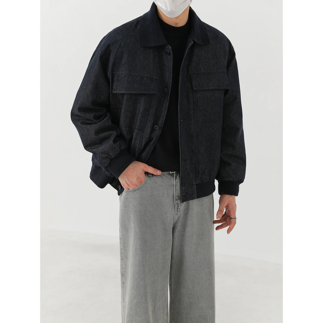 卓卓高级感针织翻领牛仔夹克羽绒服 男士秋冬季90白鸭绒保暖外套