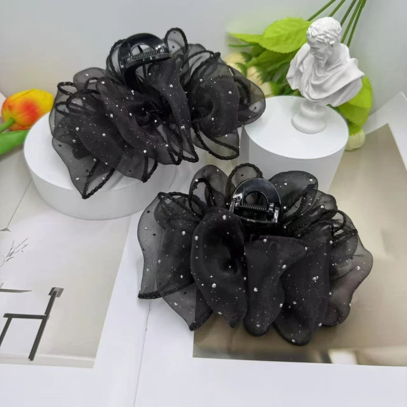 诗泊雅云朵泡泡抓夹女网纱发夹气质后脑勺高级感鲨鱼夹