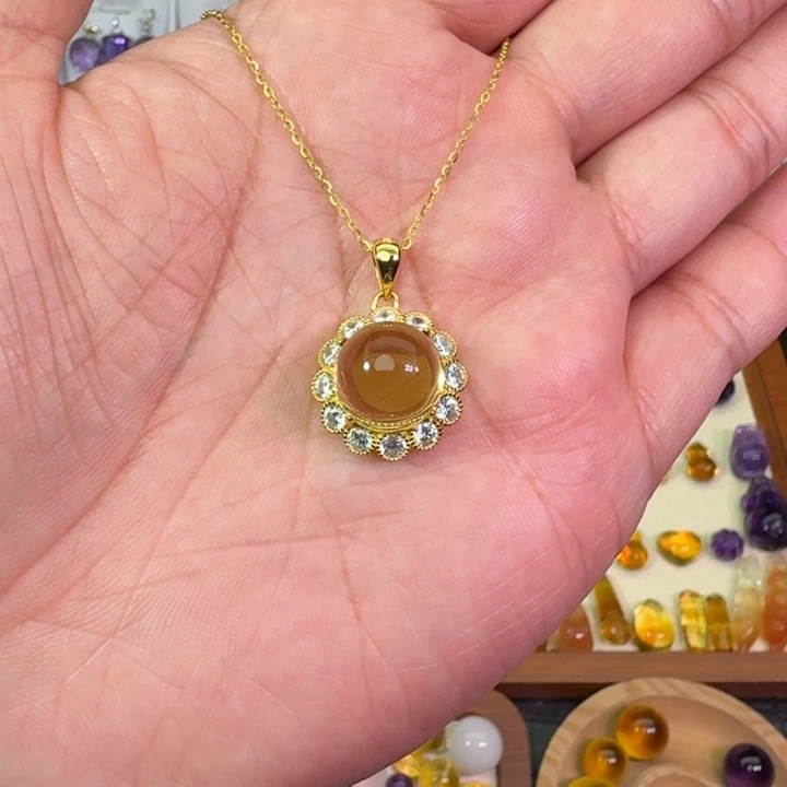 银S925镶嵌黄晶颈饰吊坠