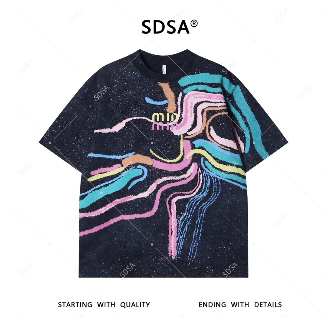 夏季高级感新款男士趣味彩色印花字母短袖T恤时尚轻奢宽松上衣