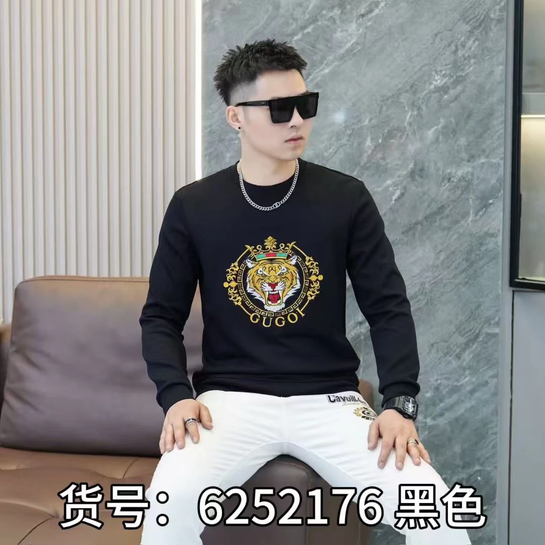 九狼谷6252176男装潮流刺绣秋季老虎长袖时尚秋冬黑色卫衣圆领
