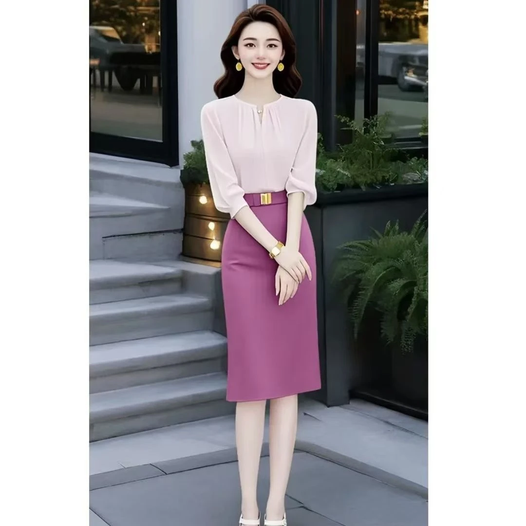 包臀通勤大码套装2025春夏爆款小众上衣时尚洋气遮肉半身裙两