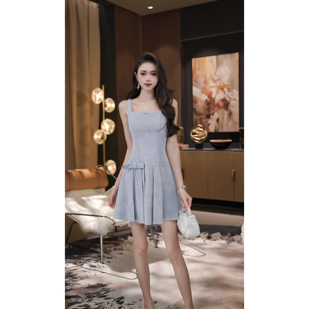 薇宝儿佳佳-【茶卡幻纱】夏季法式气质时尚显瘦收腰连衣裙