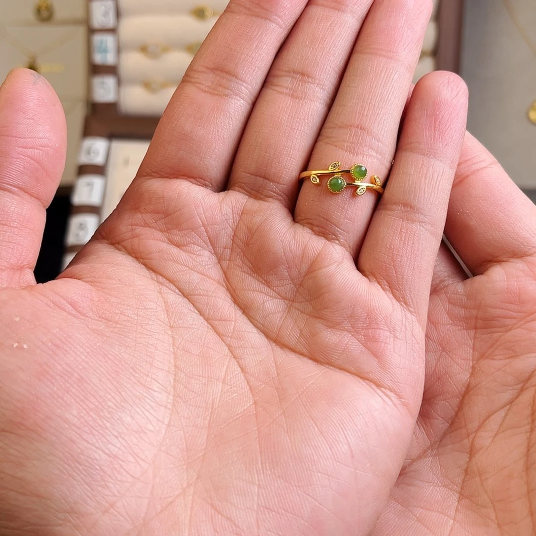 和田玉（碧玉）戒指银S925镶嵌*️***叶子