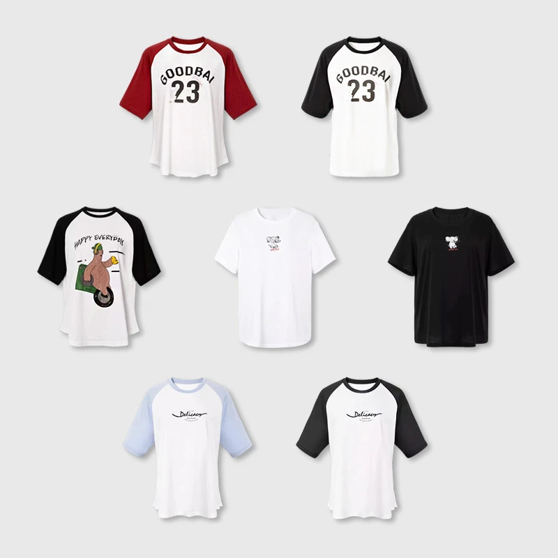 四月初九加大码女装胖MM2025夏 卡通印花撞色清新减龄好穿短袖T恤