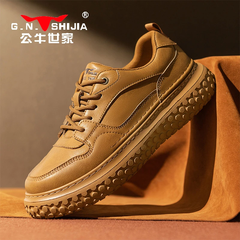 公牛世家男鞋春季新款真皮休闲男鞋厚底百搭休闲皮鞋专柜同款男鞋