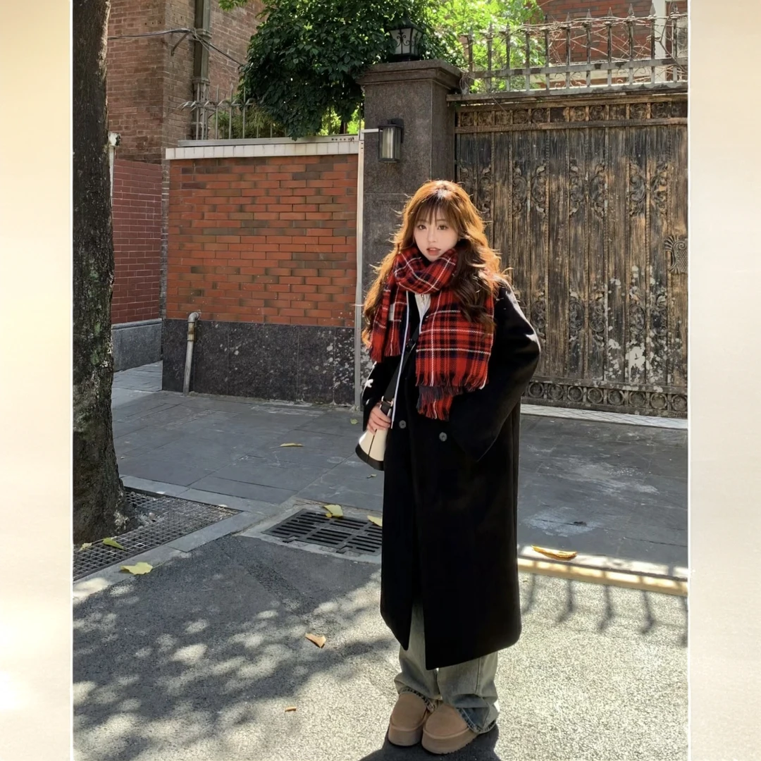 2024秋冬高级感毛呢外套女韩版宽松显瘦呢子大衣中长款加棉外套