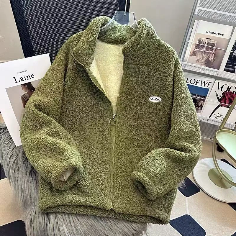 秋冬加厚一体绒外套女休闲潮流宽松立领上衣百搭颗粒绒3632