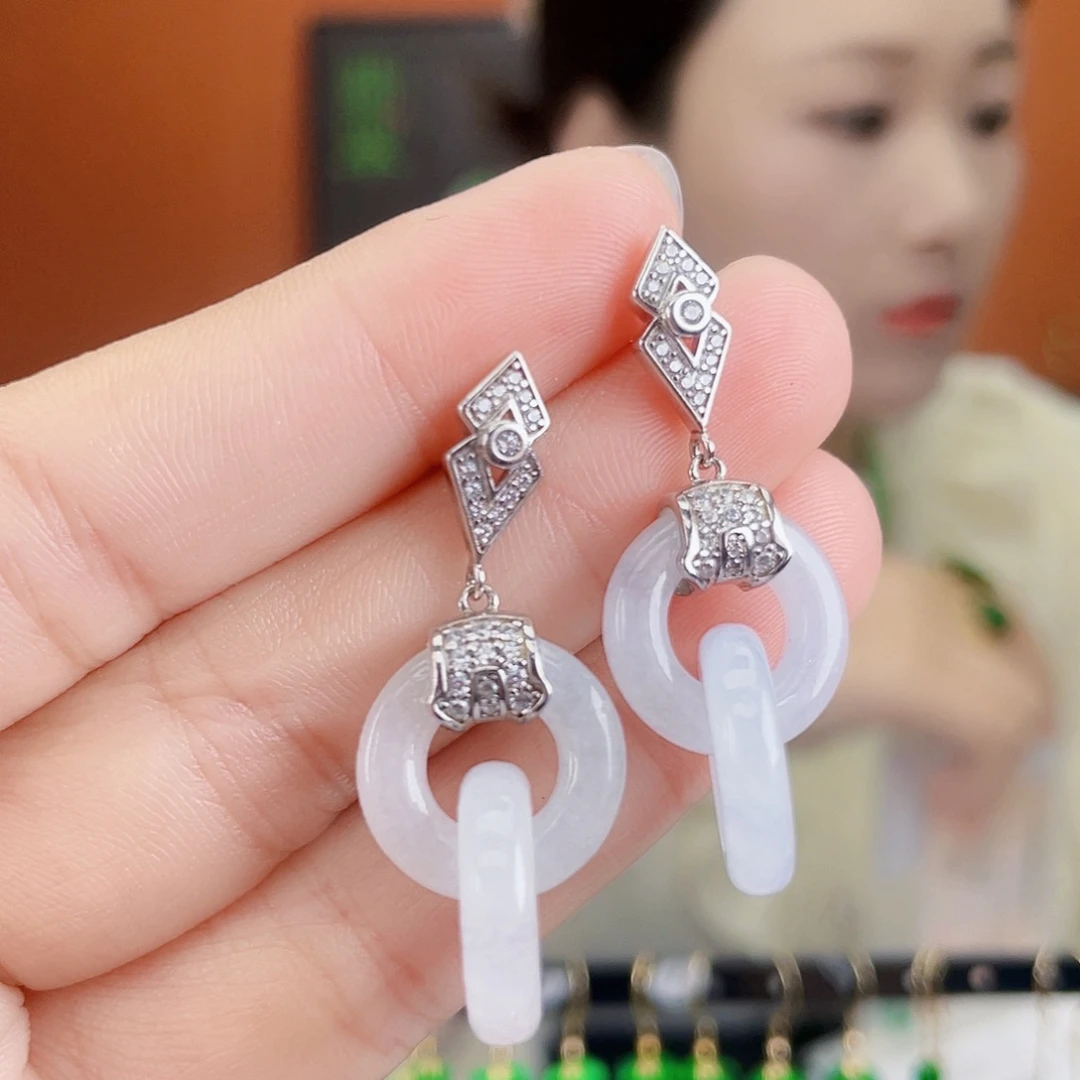 翡翠银S925镶嵌耳饰