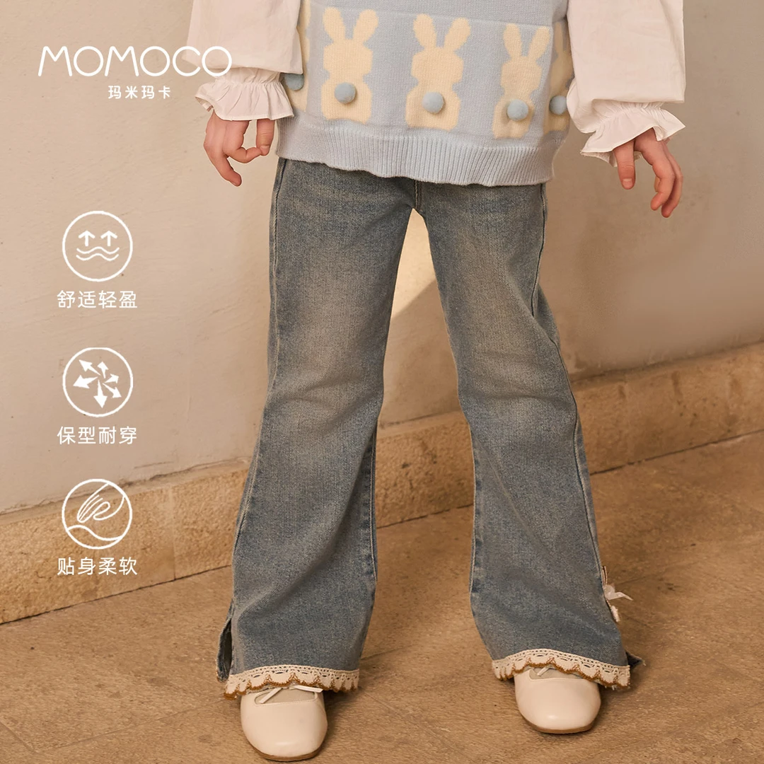 MOMOCO女童春季新款甜美花边牛仔裤77580350004