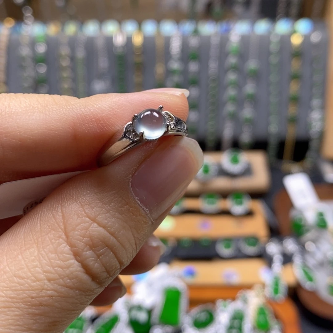 颈饰银S925镶嵌翡翠极光高品质纯净冰种起光