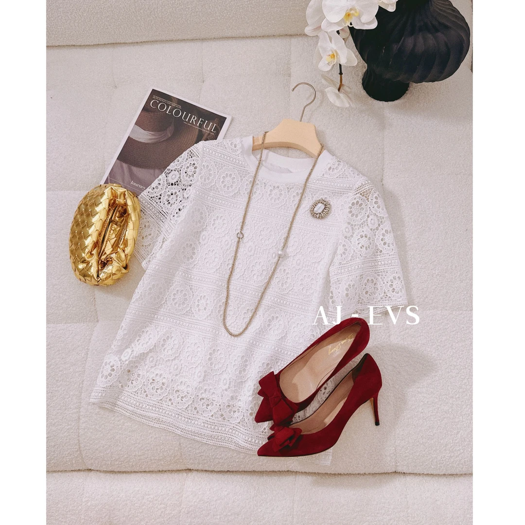 AJ-EVS【浪漫爱情·进口柔蕾丝气质短袖上衣】