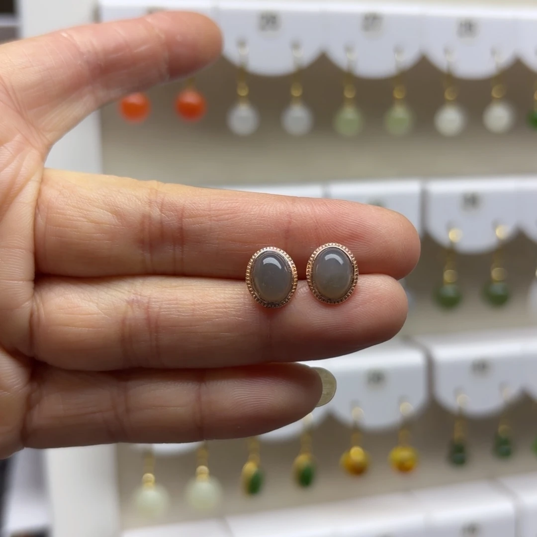 银S925镶嵌和田玉耳饰放漏