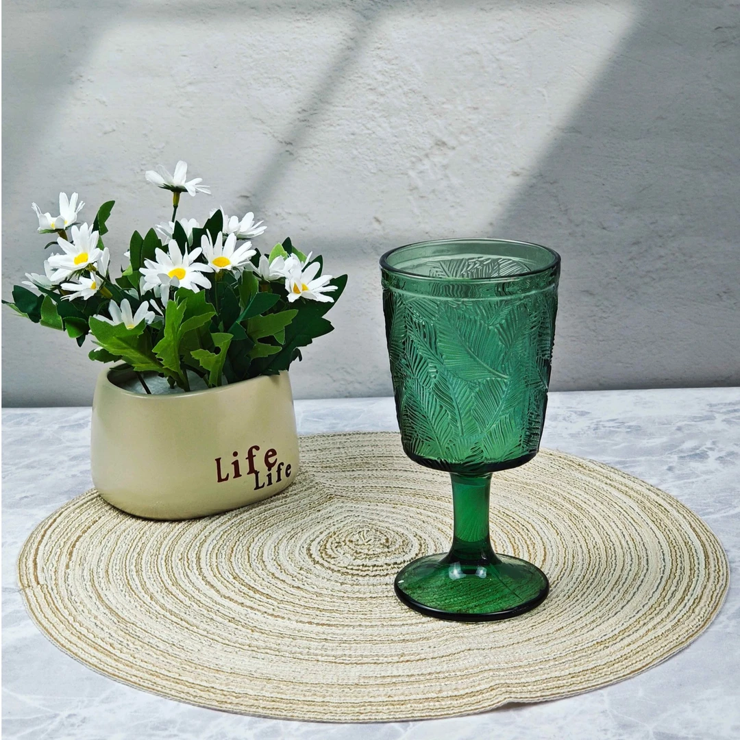 335m绿色网红ins风轻奢小清新创意树叶纹透明玻璃饮料杯酒杯家用