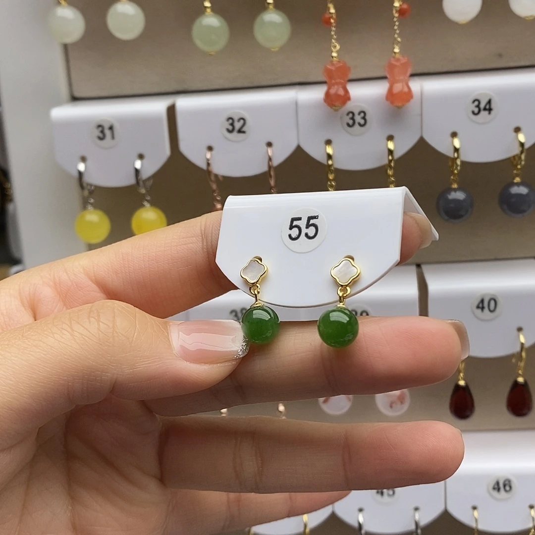 和田玉银S925镶嵌耳饰