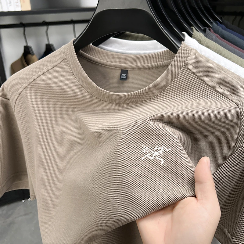 【奥莱撤柜】男装夏季刺绣鸟圆领短袖T恤宽松免烫休闲潮流纯色上衣
