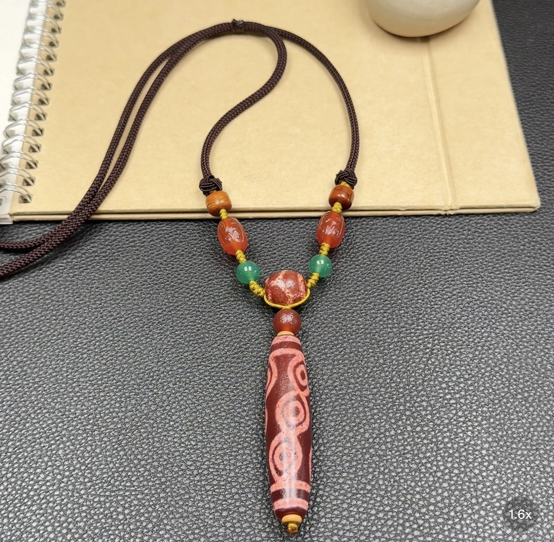 竖款红肉凤九眼项链手工编绳男女款吊坠挂件配珠随机