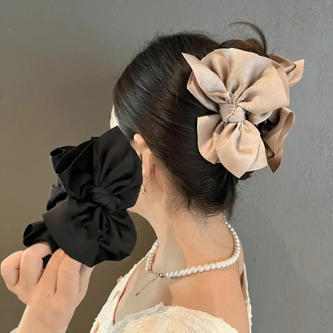 w法式蝴蝶结抓夹女高级感缎面发夹后脑勺盘发鲨鱼夹低扎马尾夹头