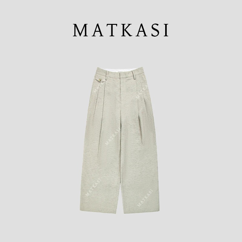 MATKASI 设计感时尚气质简约百搭通勤潮流纯色直筒亚麻西裤女