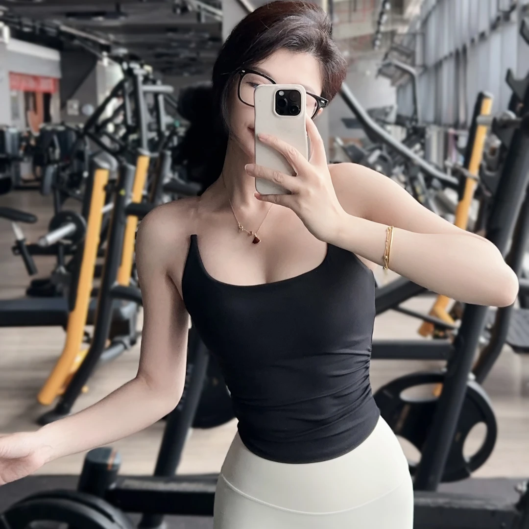 纯欲风设计感褶皱吊带背心女春夏外穿内搭带胸垫修身短款美背293