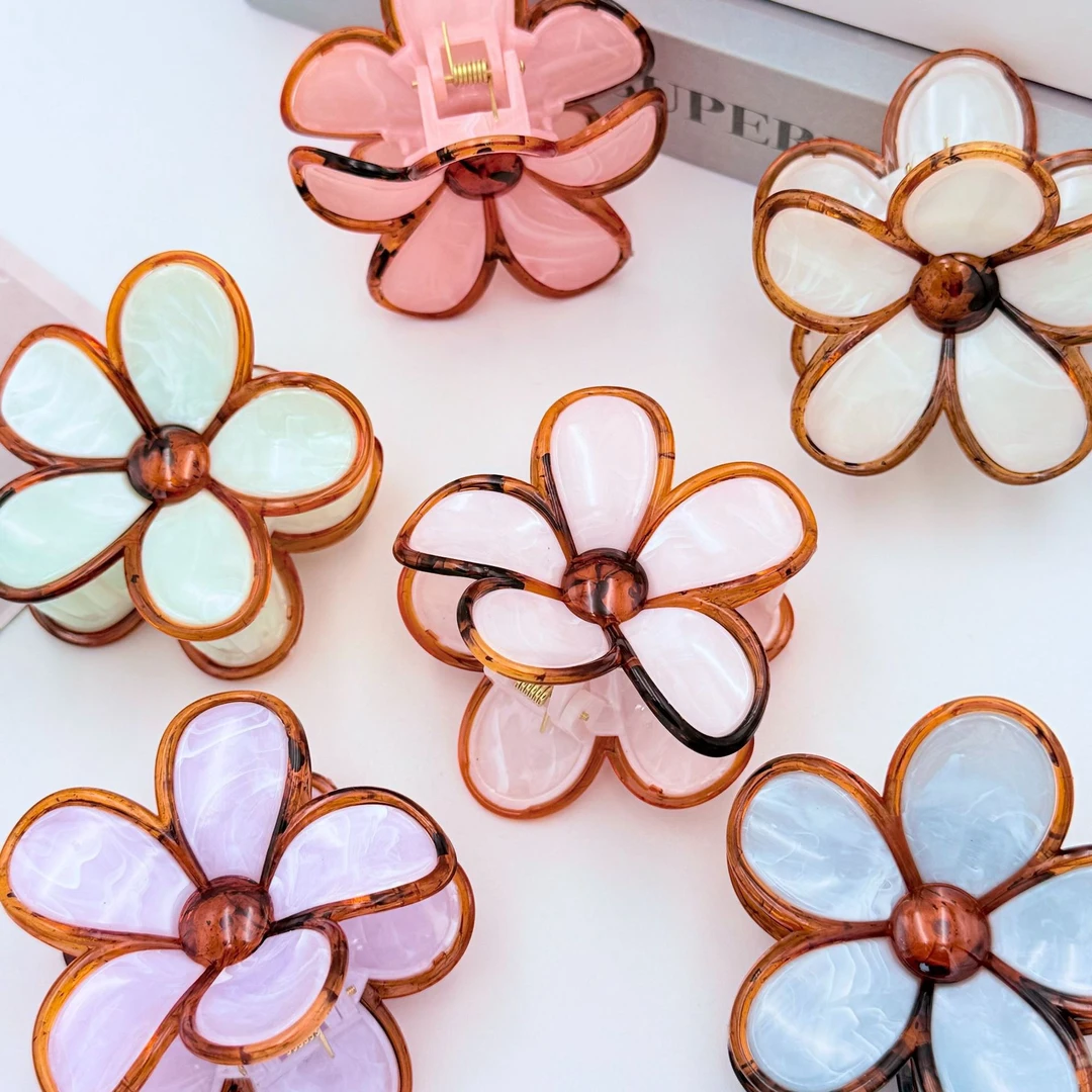 极简风女高级感气质森系法式发夹彩色发饰五瓣花可爱头饰甜美