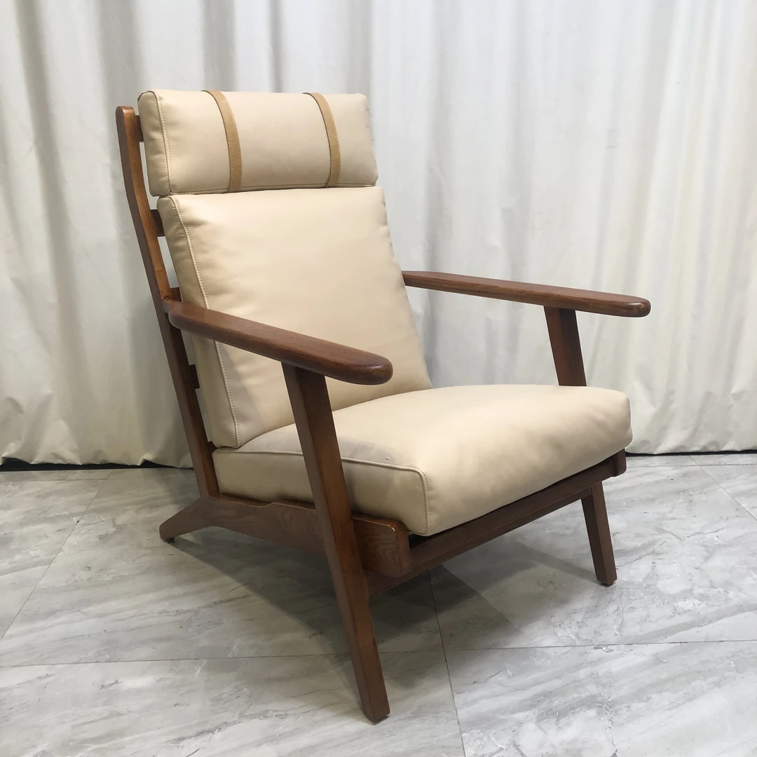 BORCH/博瑞奇头层牛皮真皮白蜡木白色休闲椅（08991）