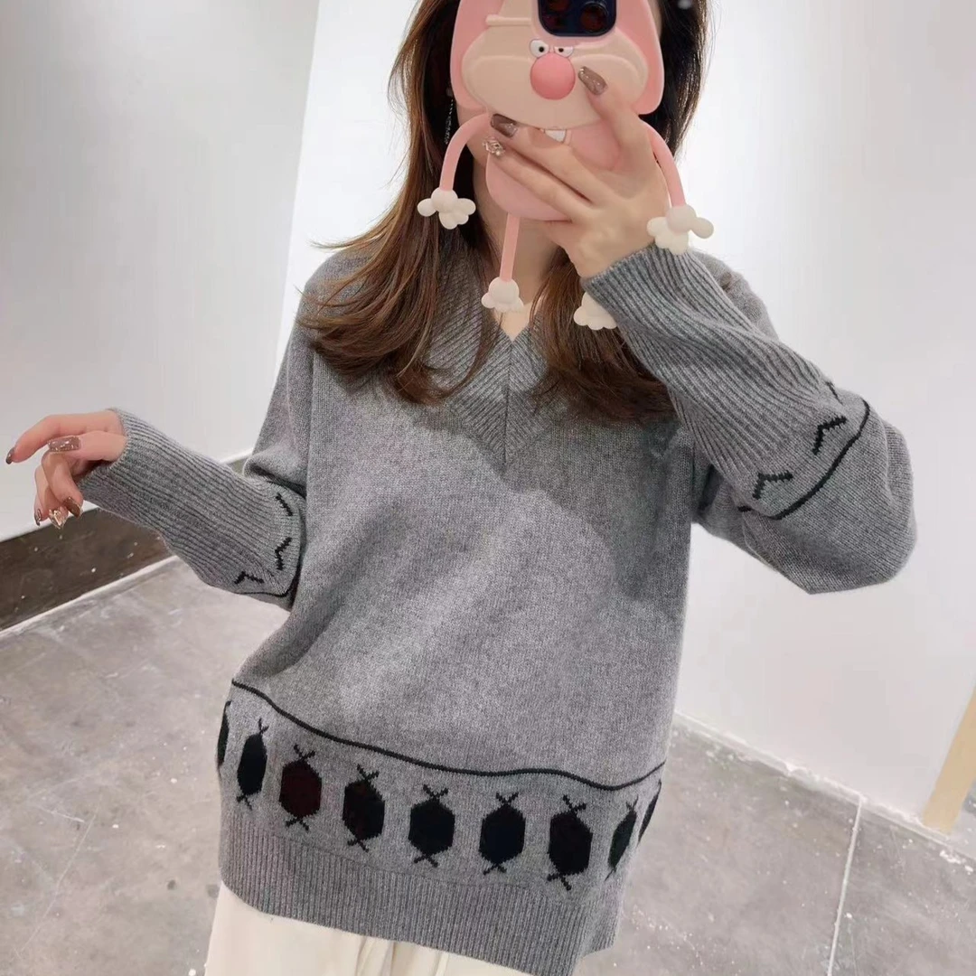 【彩蛋福利全凭手速】221194-100山羊绒费尔岛提花V领套头衫