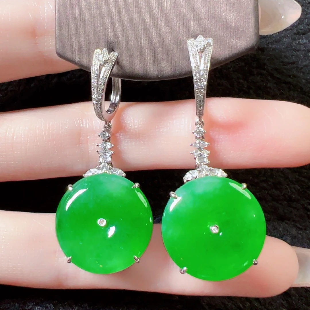 翡翠18K金镶嵌耳饰签收后24小时鉴赏期，过时不退