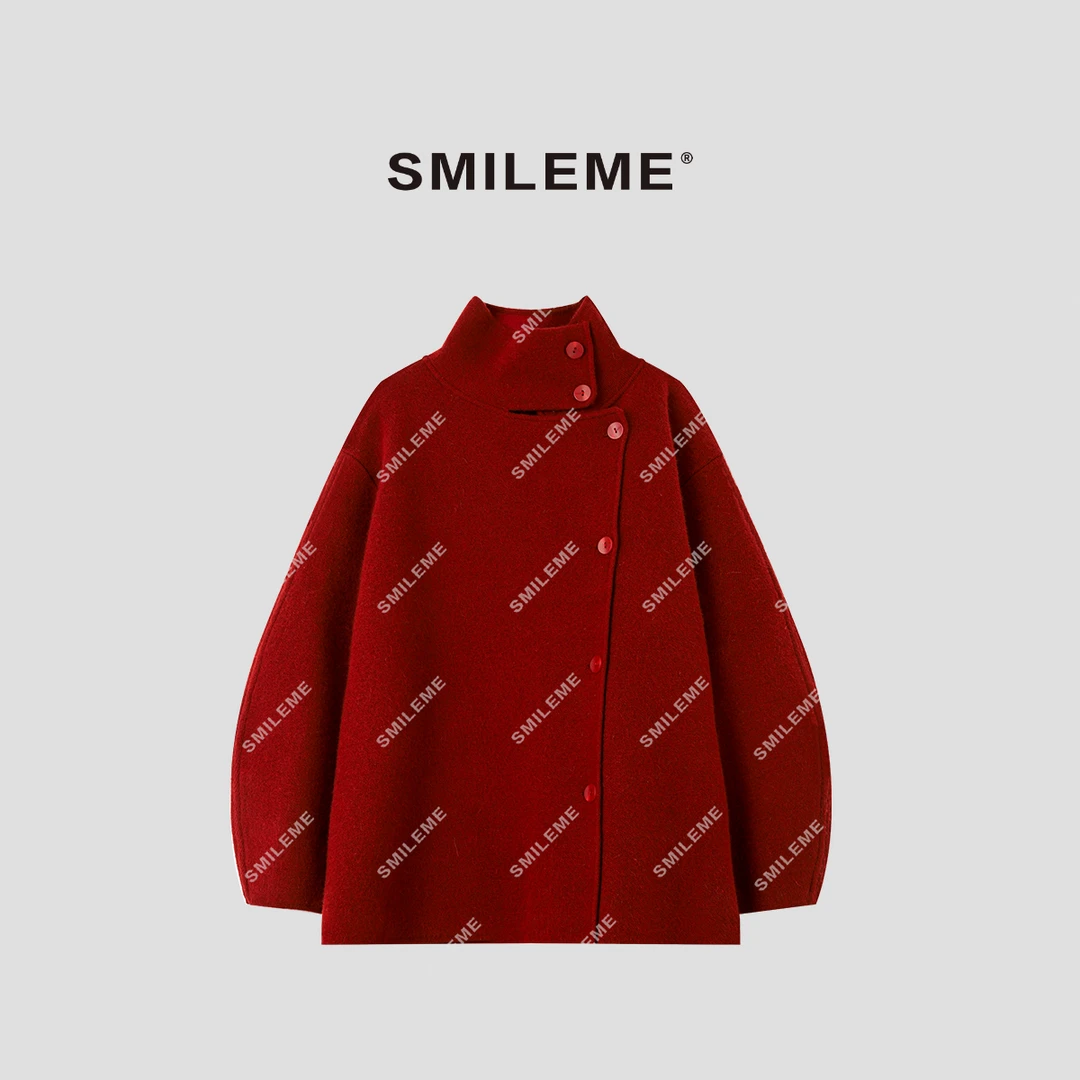 SMILEME【纽约冬夜】秋冬穿搭绵羊毛混纺厚绒面毛呢外套MA03325411