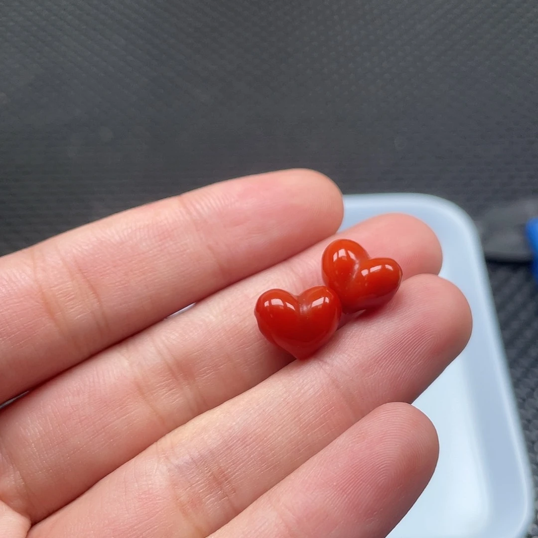 南红玛瑙11*13柿子红左右孔屁桃一组2颗未镶嵌