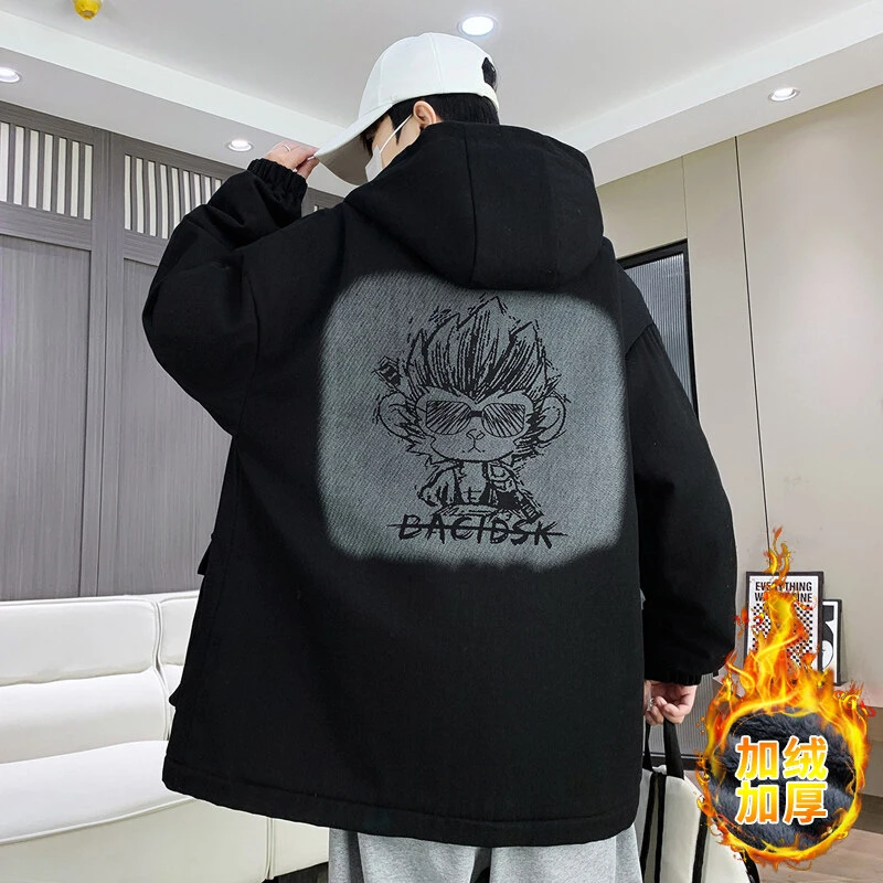 Mexican/稻草人休闲加绒加厚全棉水洗派克服潮流棉衣外套夹克男士