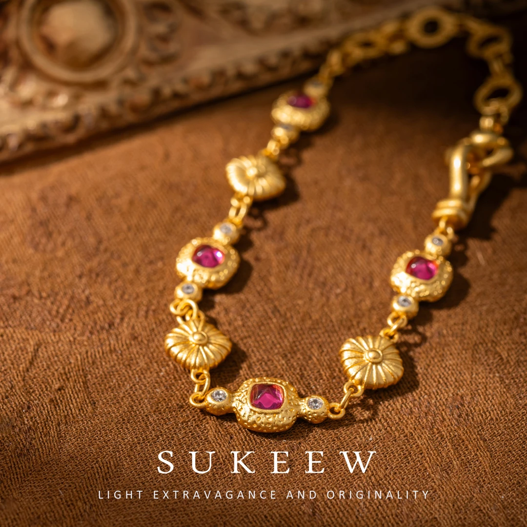 SUKEEW/酥可【红心玲珑】方糖锤纹手链278001