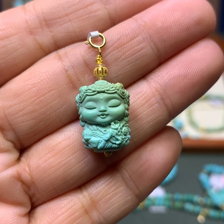 绿松石18K金镶嵌挂件