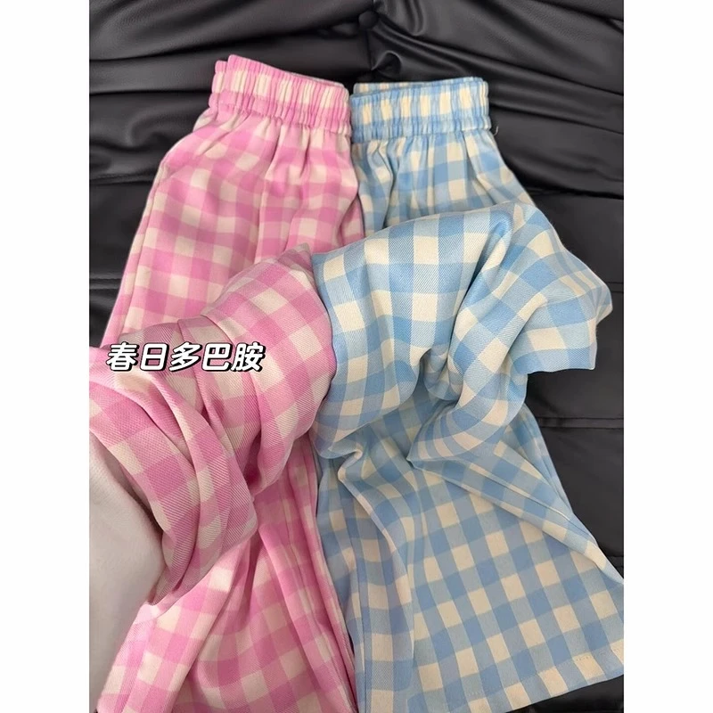 格子裤子女宽松直筒春秋2025新款高腰垂感显瘦休裤闲小个子阔腿裤