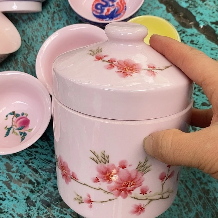 摆件陶红稀土桃花大炖盅