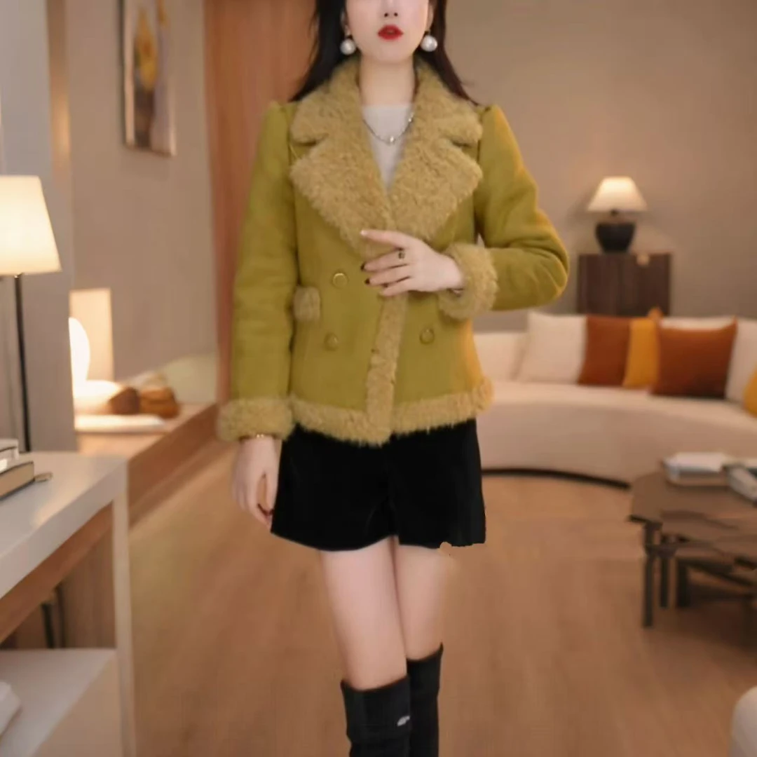 美瑞超火爆仿羊羔毛短外套女冬季2025新款加绒加厚小香风呢子上衣