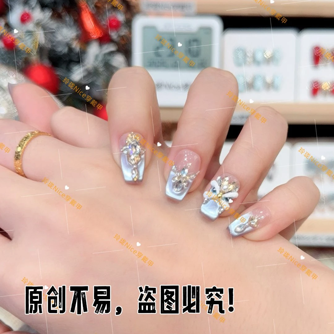 【紫气东来】新年战甲醒狮神秘紫猫眼美甲纯手工穿戴甲