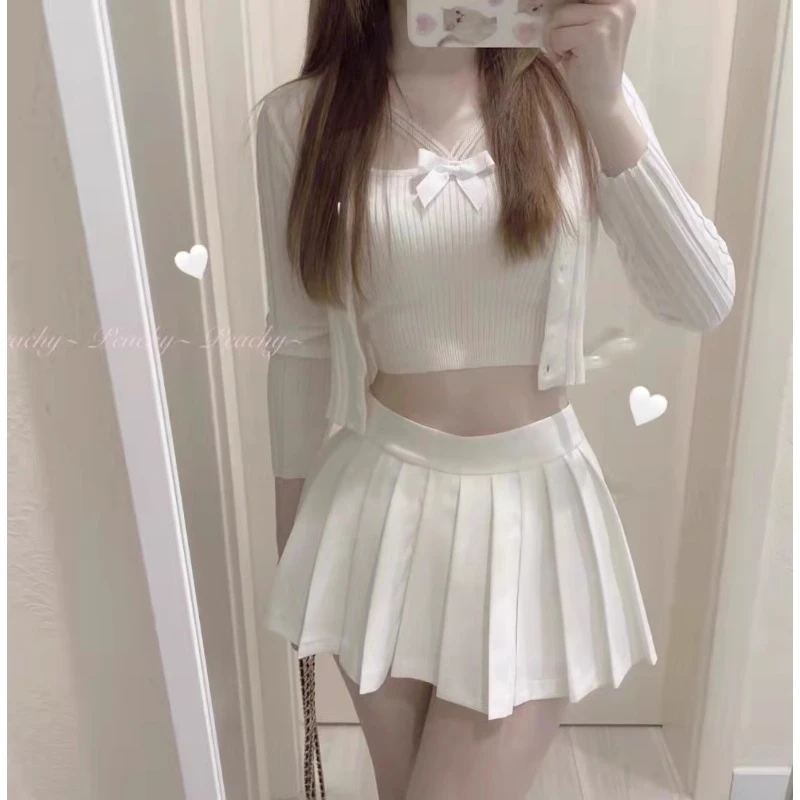 白色百褶裙防走光裤裙女秋季新款小个子JK显瘦短裙高腰A字半身裙